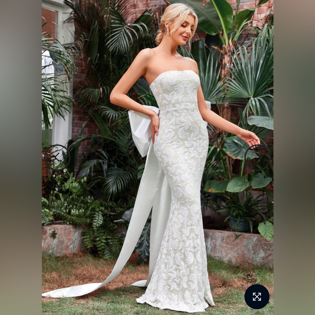 Sequin Mermaid Hem Tube Wedding Dresses With Big Bow
